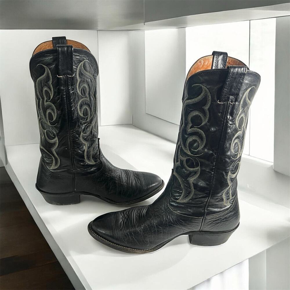 Nocona Black Leather Western Mens Boots Size 9.5 2E Cowboy Rodeo Work Travel